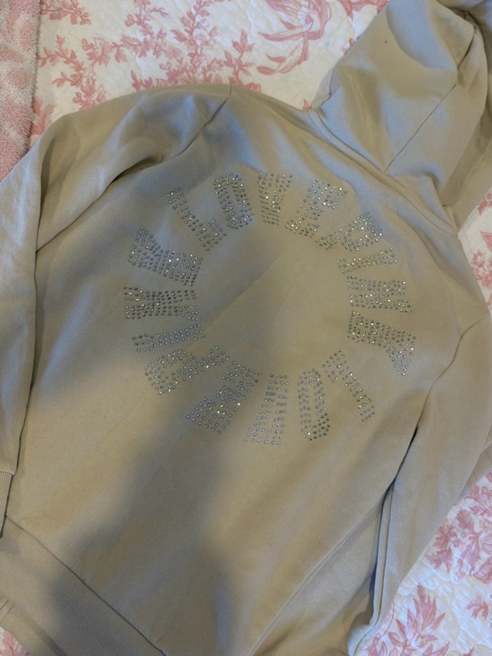 Victoria's Secret Taupe Zip-Up Hoodie with Rhinestone Details - Picture 3 of 3